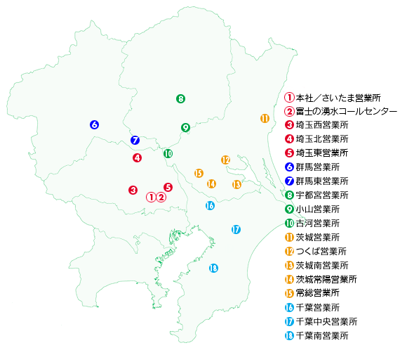 イワタニ関東 事業所マップ